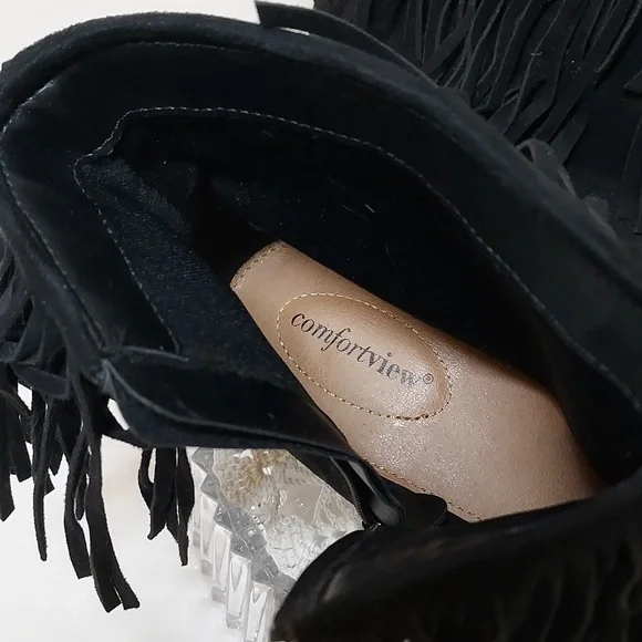 Womens Comfort View Regina Black Suede Fringe Ankle Boot Boho Hippie - Picture 10 of 10